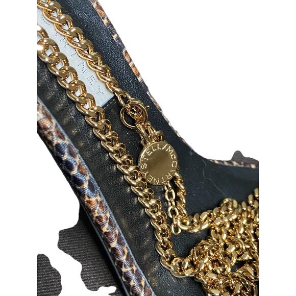 Stella McCartney Stella 100 Reptile Print Heel Sandals Chain Strap Brown Sz 6/36 - Picture 9 of 16